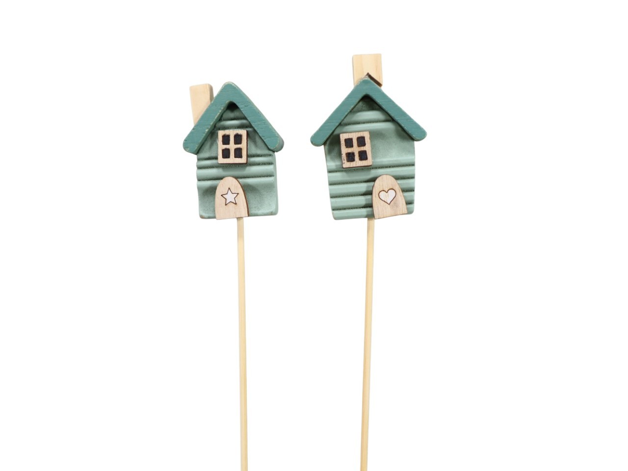 Haus Stecker Holz grün D6x4,3cm + Pin