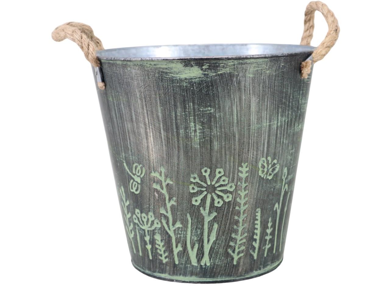 Übertopf Blumenmotiv Zink lt. green D25cm