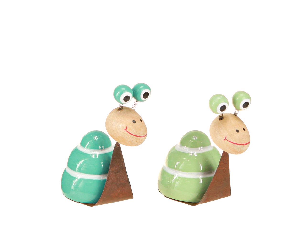 Schnecke Holz auf Metall grün-mint H8cm