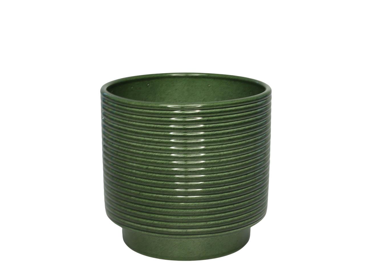 Cylindroübertopf m. Fuß Rings Keramik laubgrün lasur 18,5cm