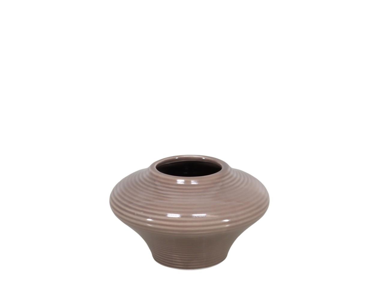 Vase Struktur mit Rillen taupe glanz D16x9,5cm