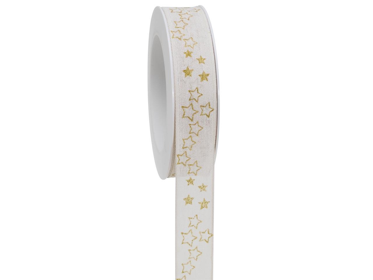 Band All my Stars mit Draht 25 mm 18 Meter weiss/gold 01/15