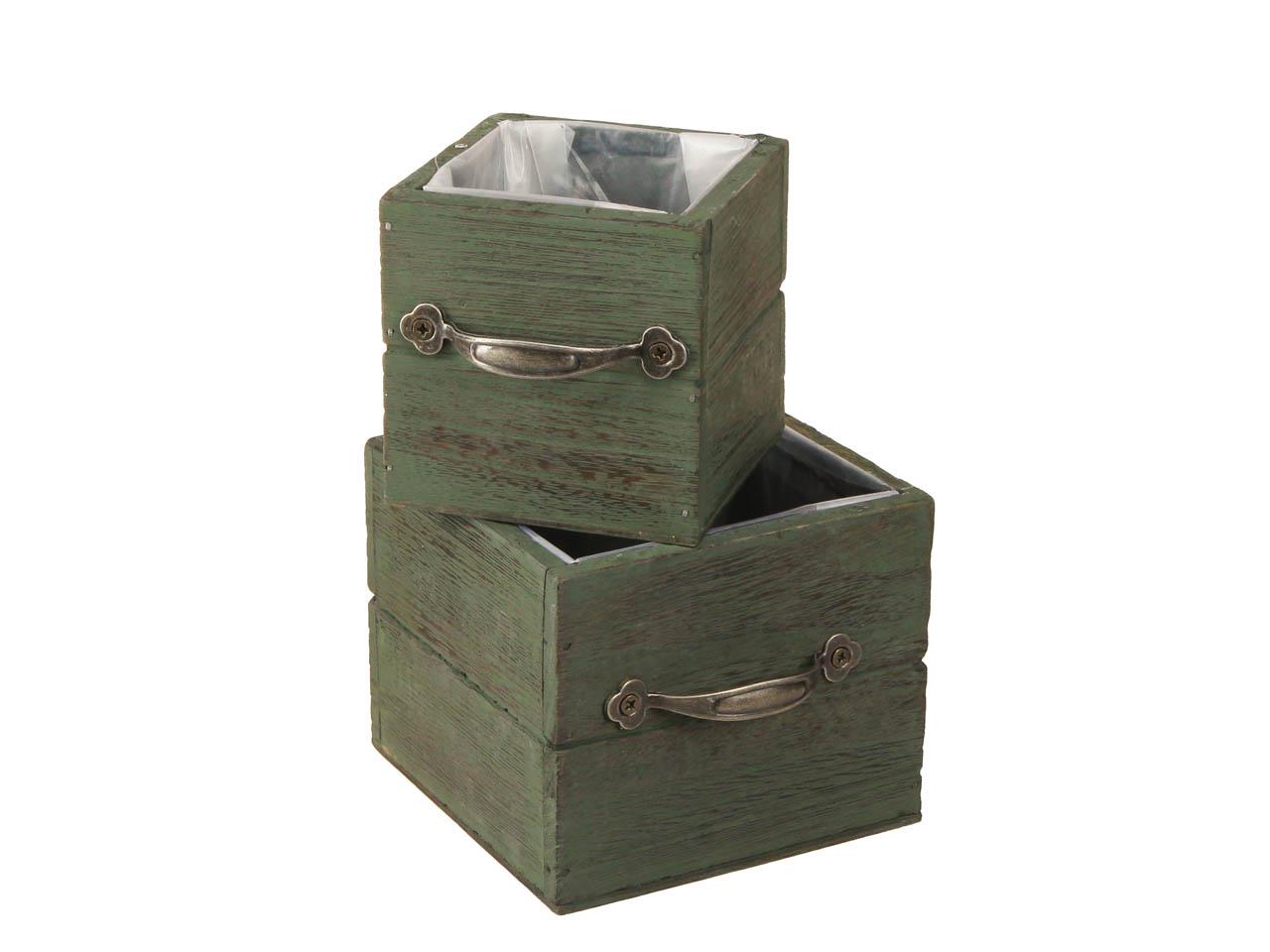 Pflanzkasten Schublade Set/2 Holz dk.grün D12+9cm
