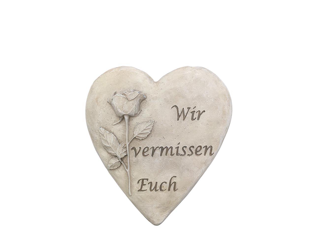 Herz m. Rose -Wir vermissen Euch- creme Polyresin D12,5cm