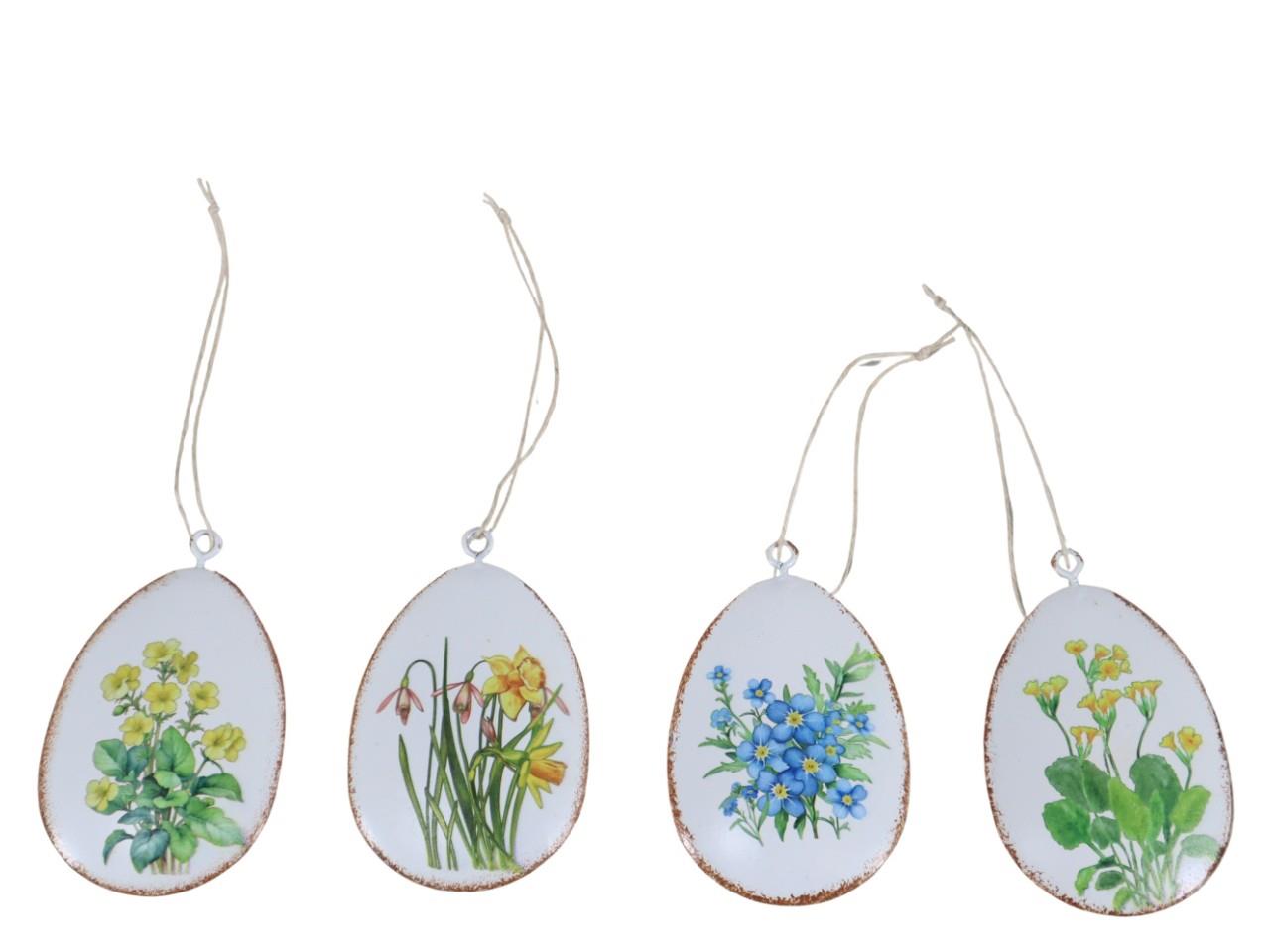 Hänger Ei Metall sortierte Blumenmotive  weiß D7cm