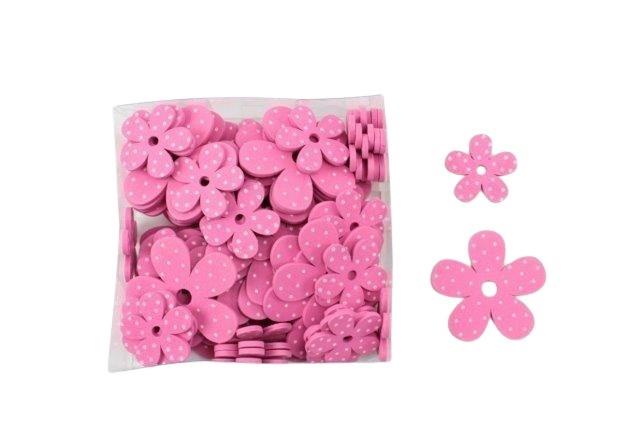 Holz Blüte Pünktchen, pink 4cm + 5cm