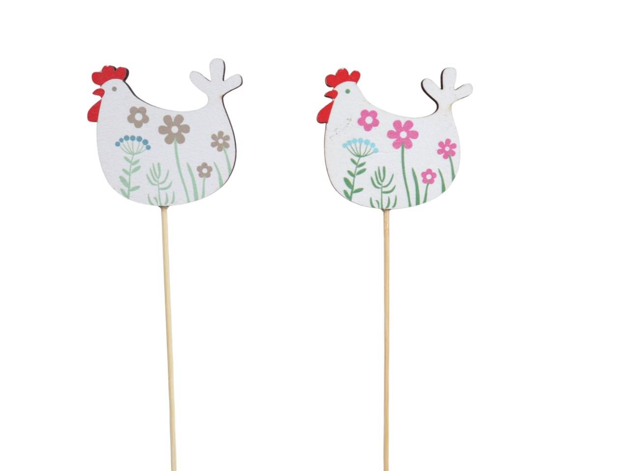 Stecker Huhn Blumenwiese Holz farbmix D7cm + Pin