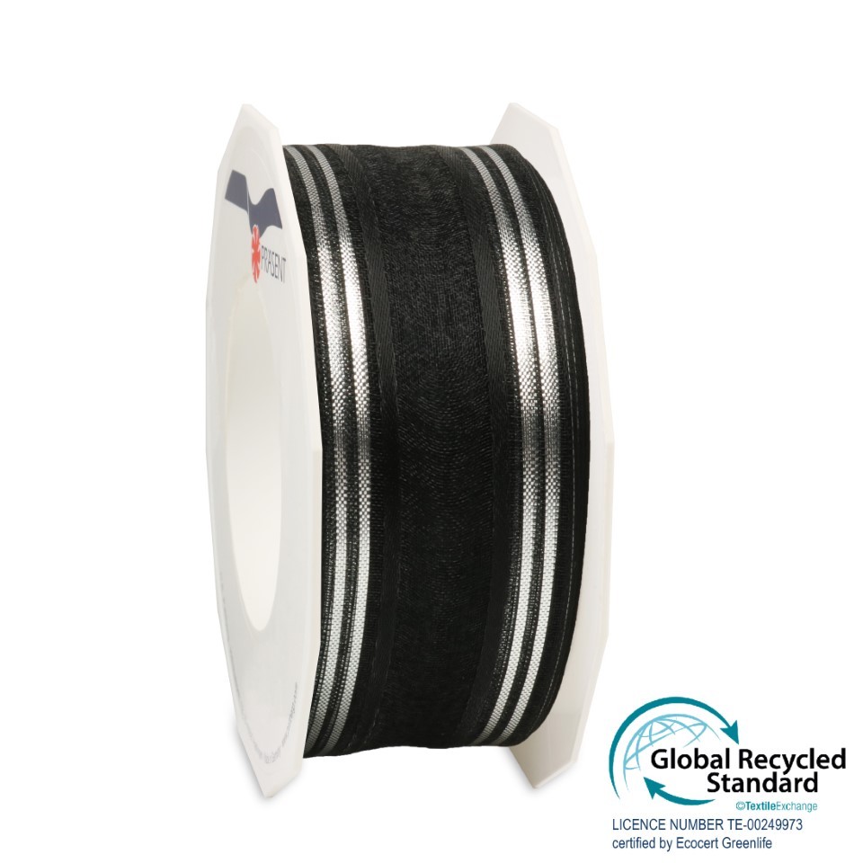 Trauerflor-Band Palma 40mm 20 Meter schwarz/silber 713