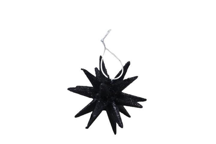 Stern Sputnik Kunststoff schwarz-glitzer D7,5cm