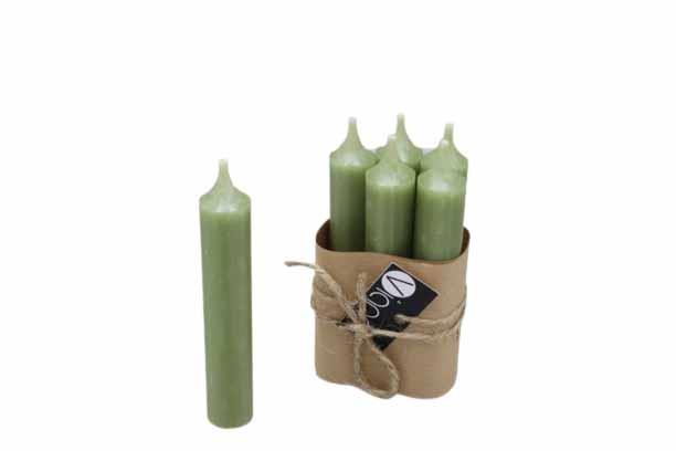 Stabkerze Rustika H120/21mm salb.grü.(oliv) (5Bund a 6Stück)