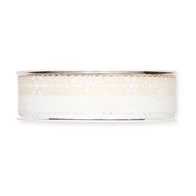 Druckband Schneesterne/Streifen 25 mm 18 Meter cream/white70