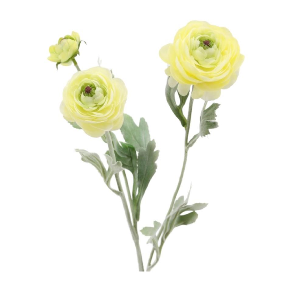 Ranunkelzweig 2Blüten, 1 Knospe gelb-creme H50cm