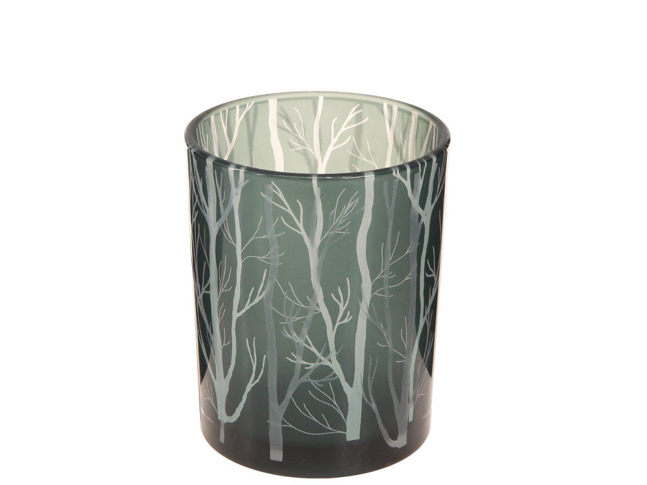 Windlicht Baumstämmdekor Glas grau D10cm