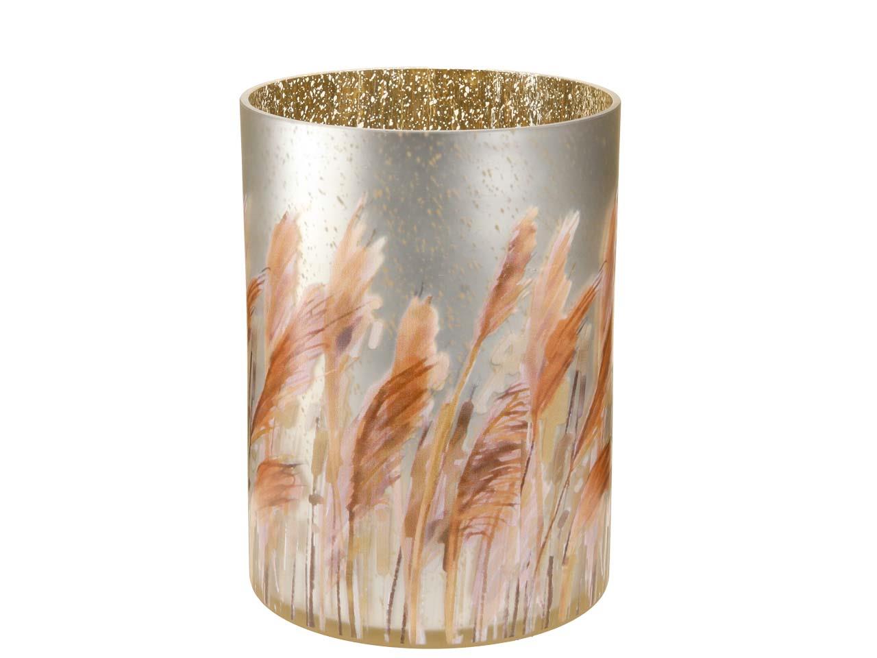 Windlicht mit Pampasgrasmuster Glas champgner-natur D12cm
