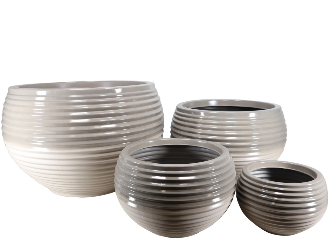 Übertopf rund Rillendekor taupe-creme Kunststoff Set/4