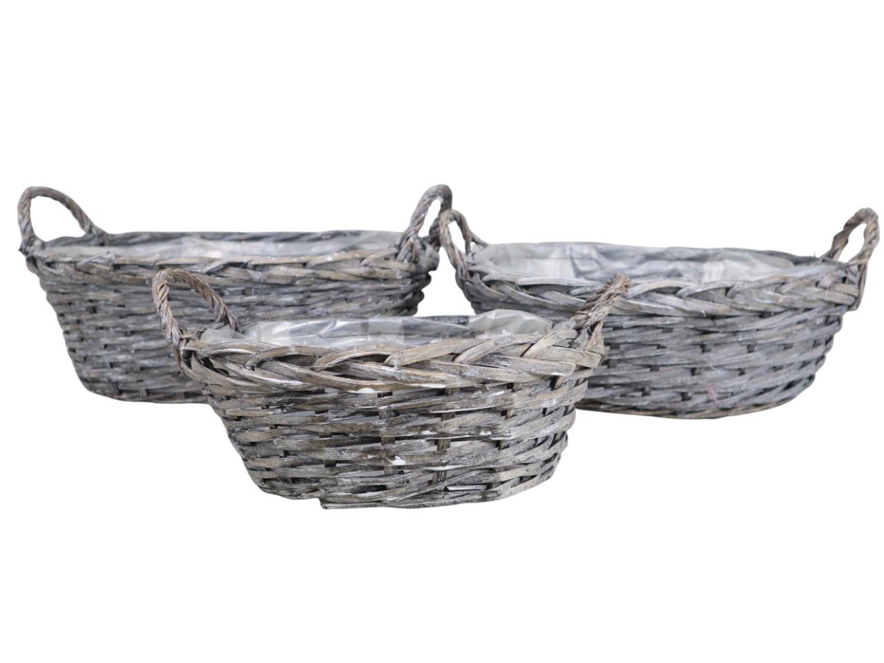 Pflanzkorb oval Weide Set/3 D40x30cm grey-washed