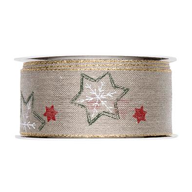 Leinen-Druckb. Sterne 40 mm 12 Meter red/green/white/gold730