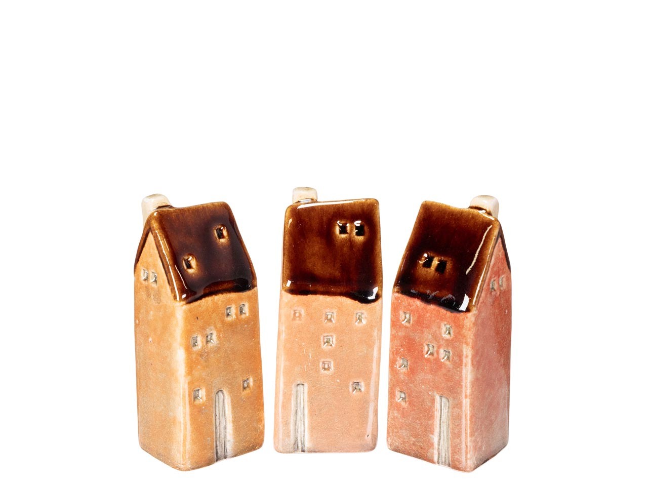 Haus stehend 3 sort. Steingut orangemix H7,5cm
