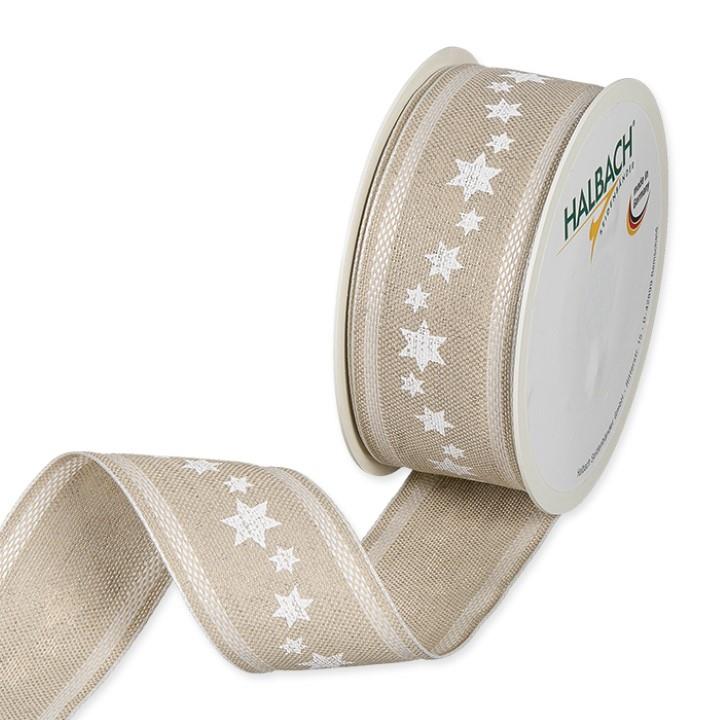 Leinen-Druckband Sterne 40mm 12Meter natural/white 11