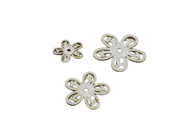Streuer Blumen Holz  creme-glitzer D5,4,3cm