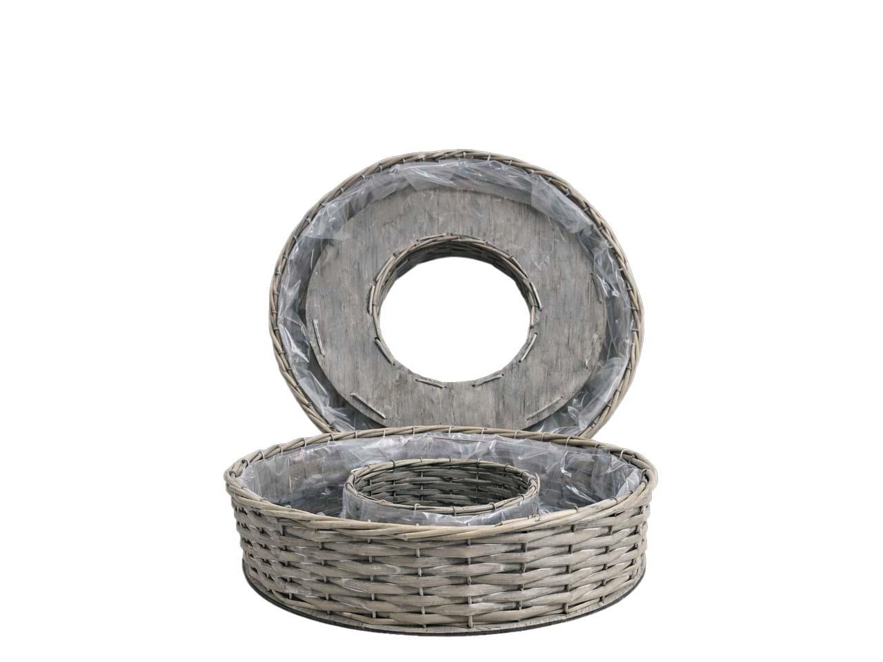 Pflanzring Weide m. Holzboden Set/2 grau D40/30cm