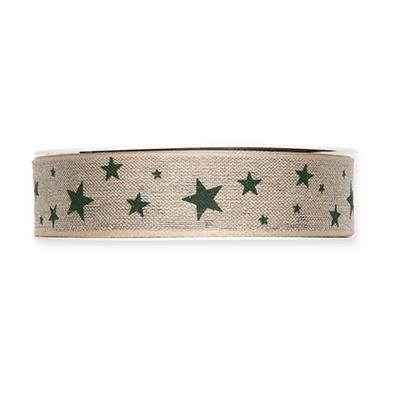 Leinen-Druckband Sterne 25 mm 15 Meter natur/green 32