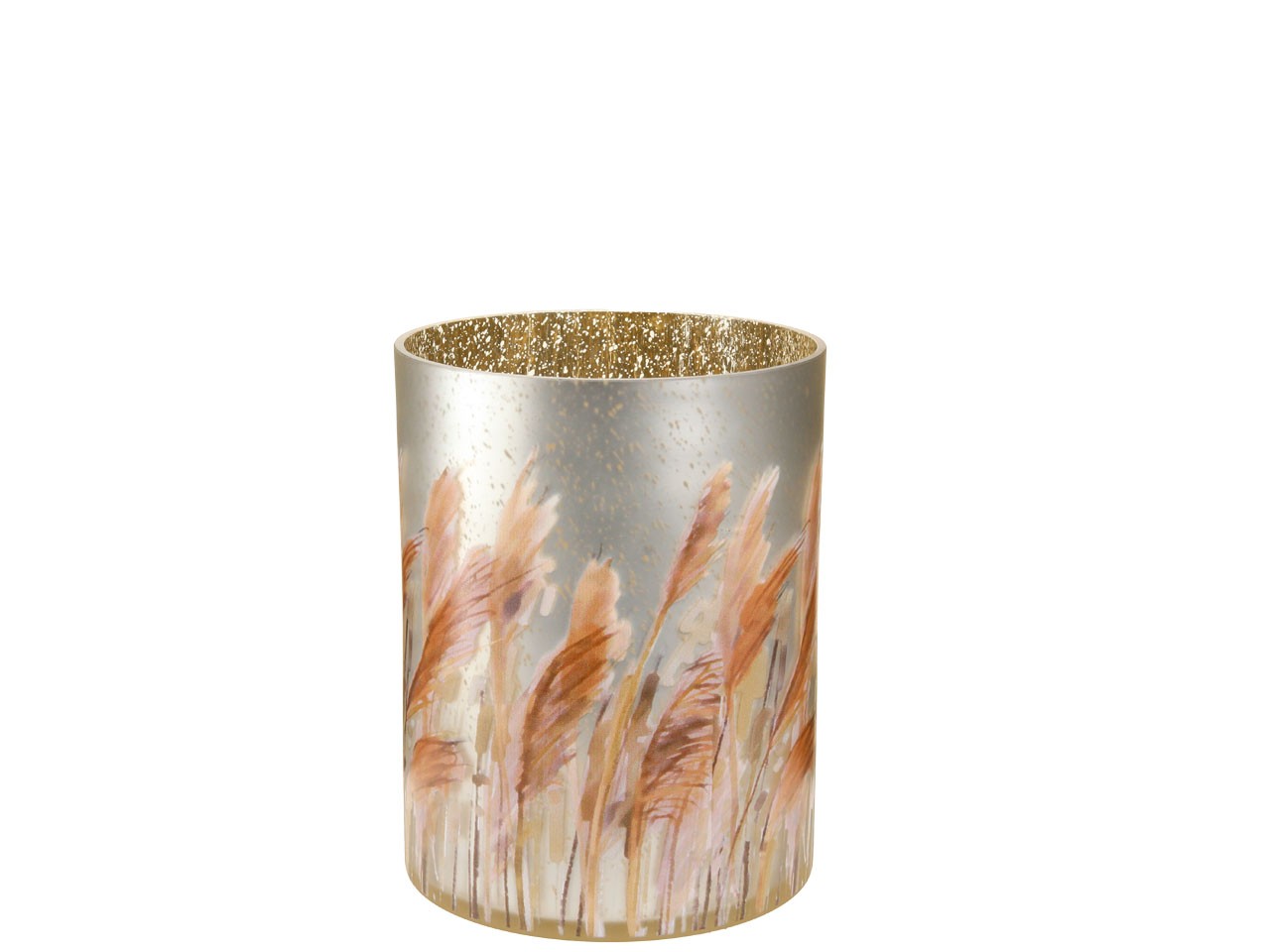 Windlicht mit Pampasgrasmuster Glas champgner-natur D7,3cm