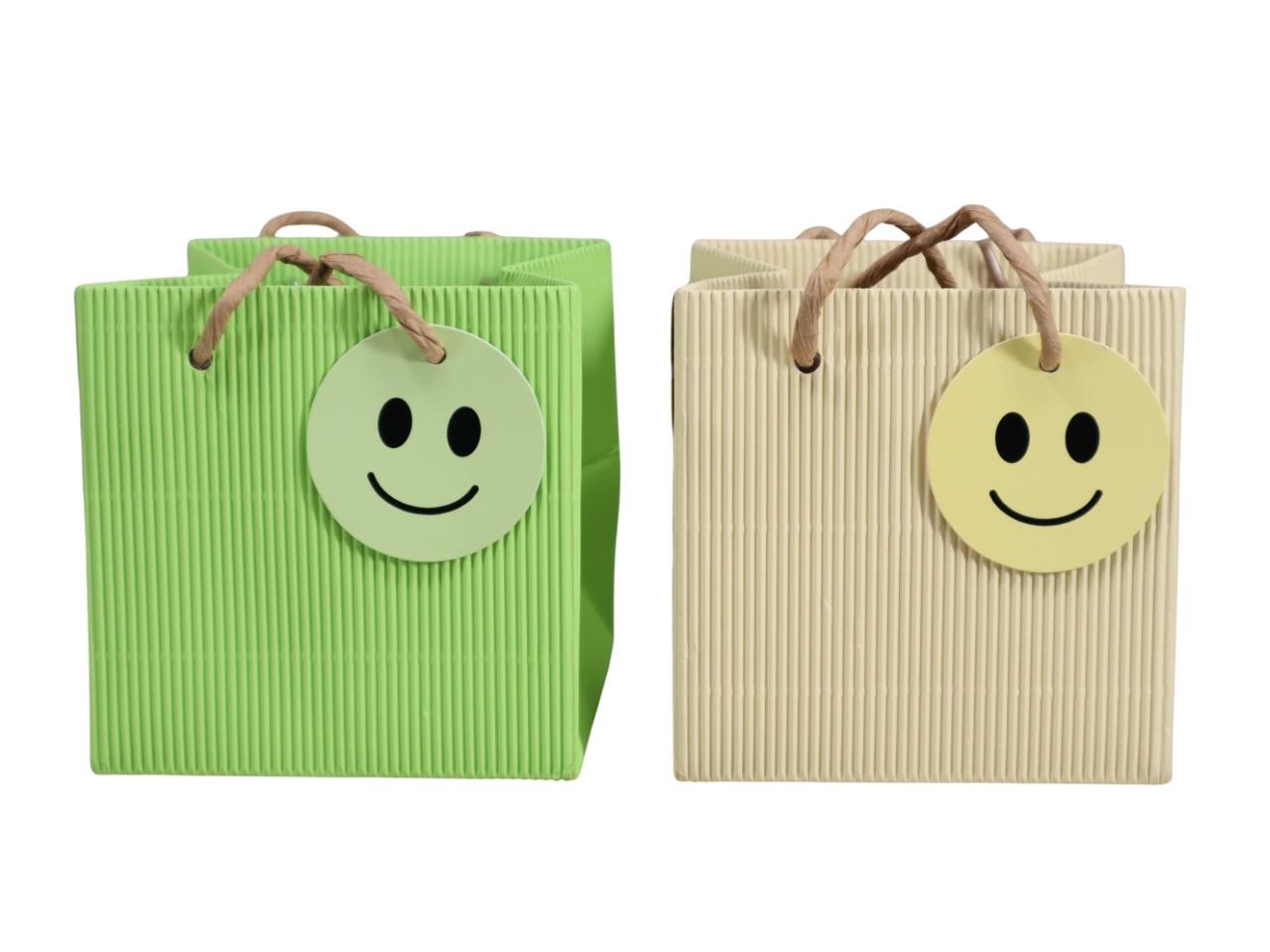 Tasche Smiley Wellpappe m. Folie vanille-maigrün 12x12 cm