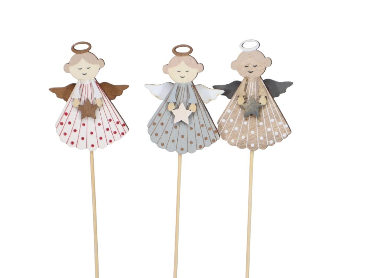 Stecker Engel mit Stern Holz  farbmix D4,5x7cm + Pin