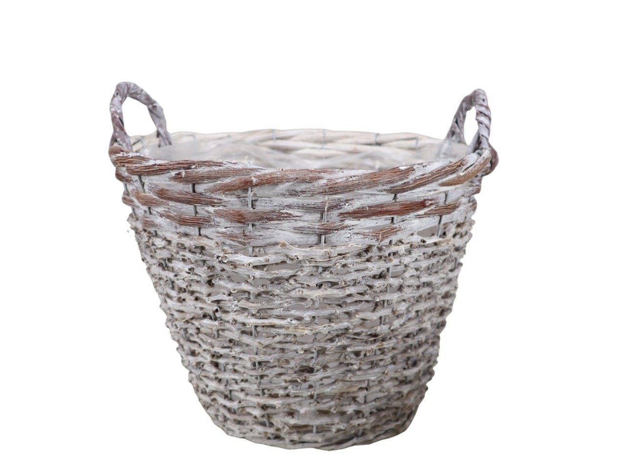 Pflanzkorb mit Henkeln Weide/Rattan gekalkt D30xH23cm
