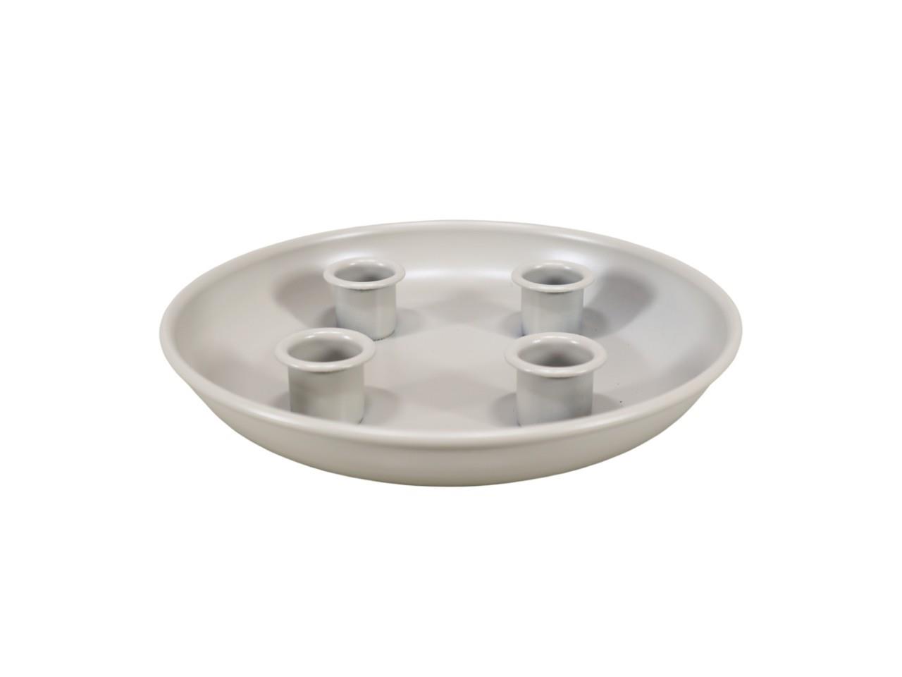 Teller mit 4 Stabkerzenhalter Metall creme D18cm