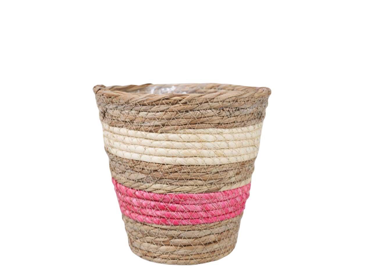 Pflanzkorb Gras geflochten D19xH17cm natur-weiß-rosa