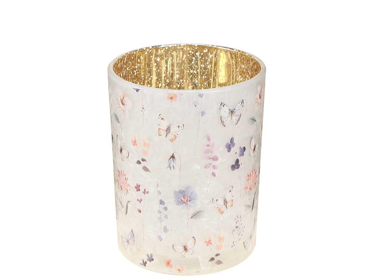 Windlicht m. Blumen/Schmetterling Glas D10cm H12,5cm