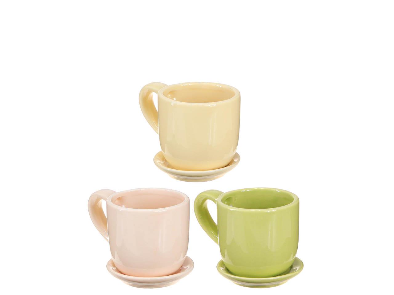 Tasse Keramik apricot/gelb/grün sort. D07xH7cm NETTO