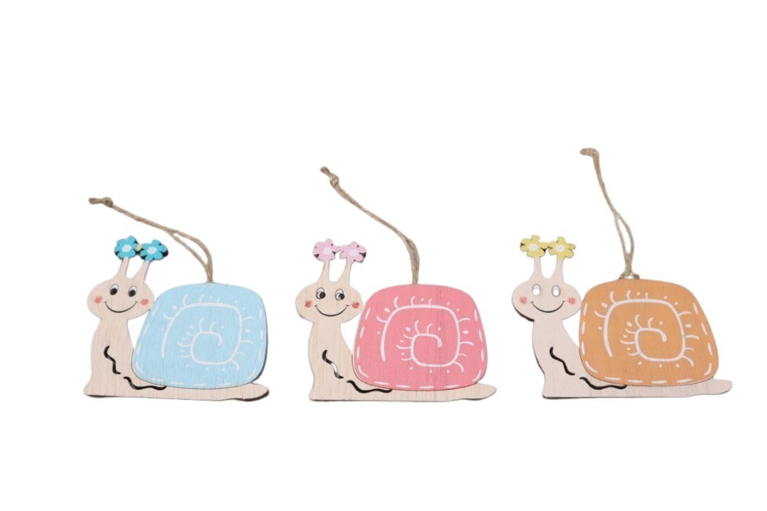 Schnecke hängend m. Blütenfühler Holz farbmix D9cm