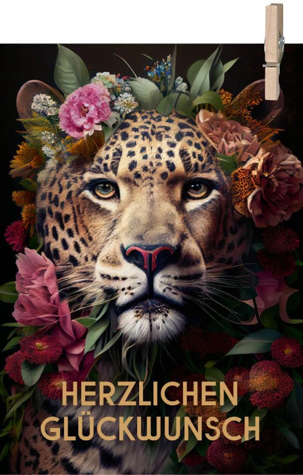 Minikarten Leopard Herzlichen Glückwunsch 7,5x5 cm