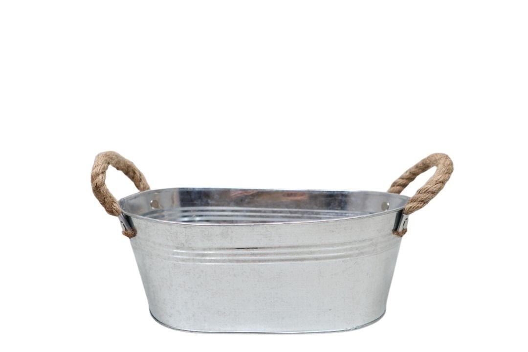 Schale ovel m. Kordelgriffen Zink glanz L28cm
