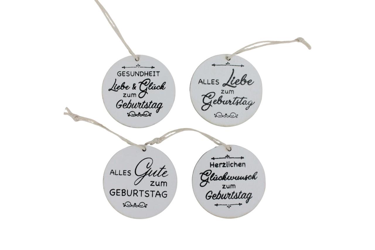 Hänger Rondo 4f.-sortiert "Wünsche" Holz weiss D5cm