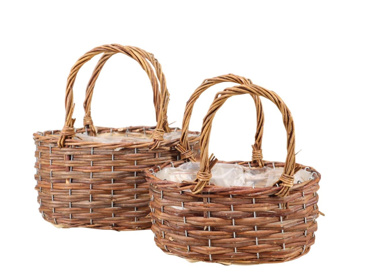 Korbtasche Weide mit Henkel oval Set/2 naturbraun L32x21cm