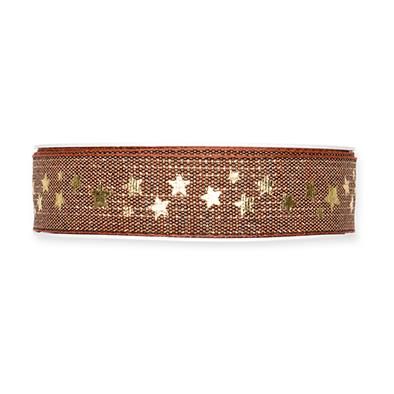Druckband Sterne 25 mm 18 Meter bright cognac/gold 95