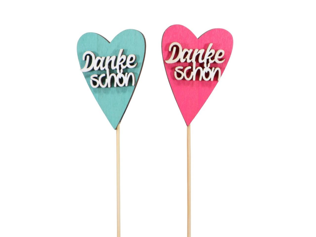 Stecker Herz "Dankeschön" Holz farbmix D5x7cm + Pin