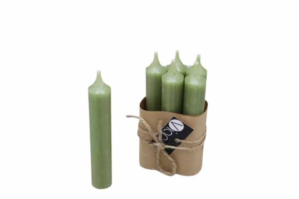 Stabkerze Rustika H120/21mm salb.grü.(oliv) (5Bund a 6Stück)
