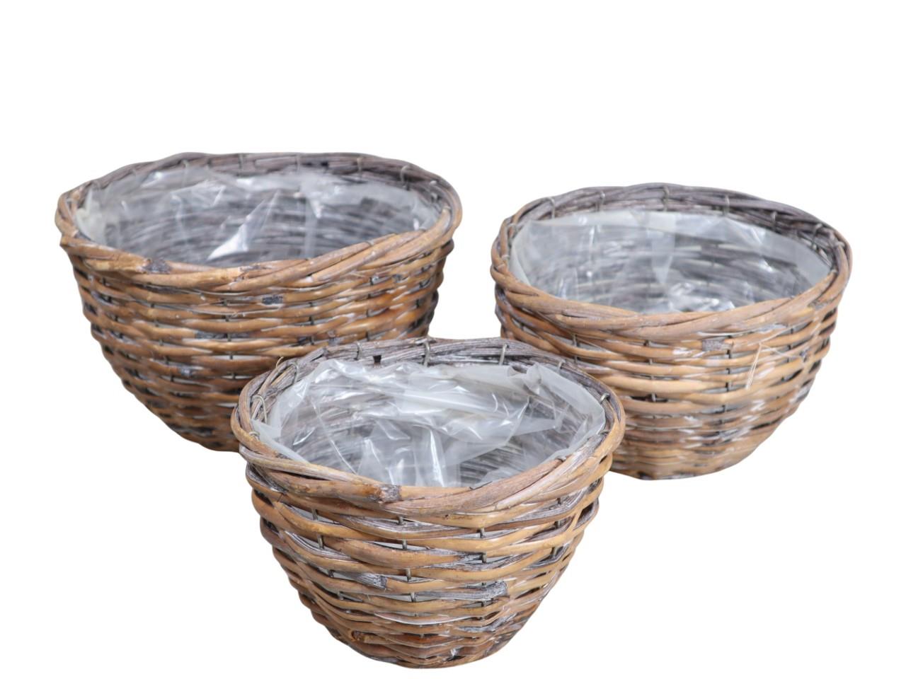 Pflanzkorb Rattan rund Set/3 27x17-20x13cm natur gekalkt