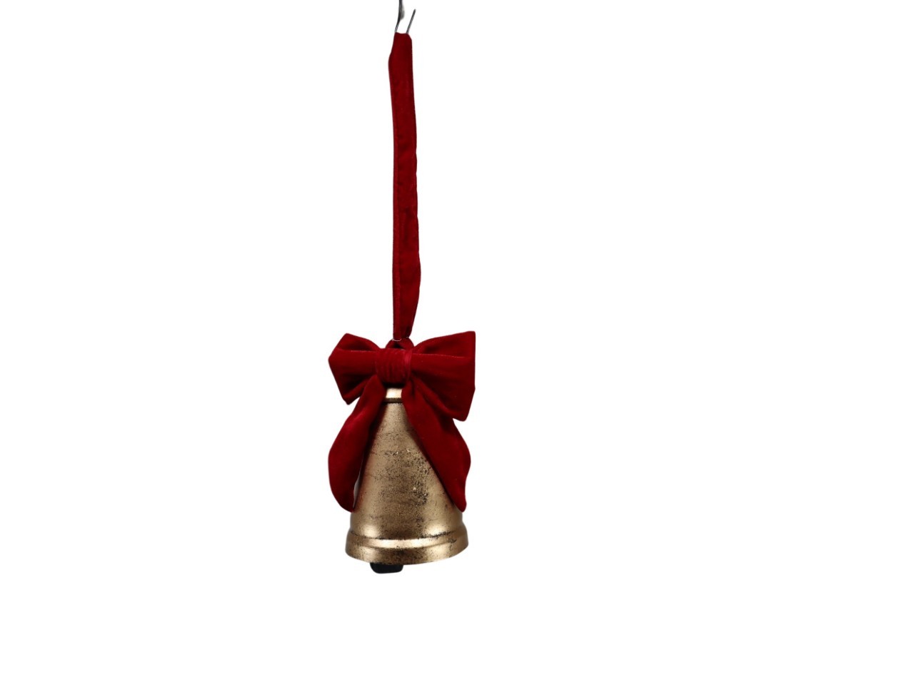 Glocke mit Samtschleife rot Metall gold H19cm