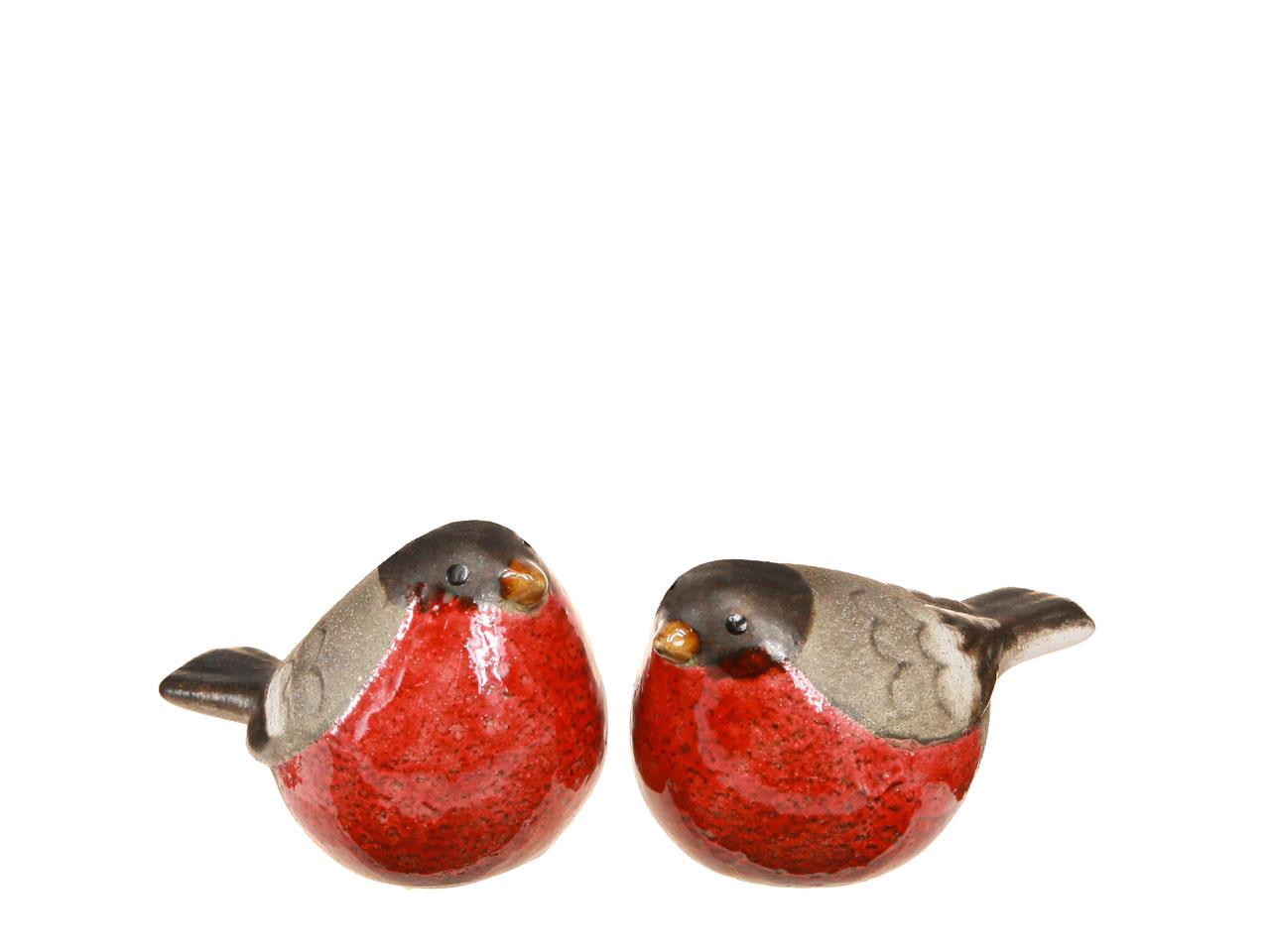 Vogel Rotkehlchen Keramik rot-braun D7,9cm