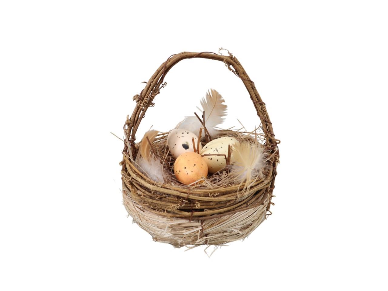 Korb m. Henkel Weide-Stroh mit 3 Styroporeier D12cm H14cm