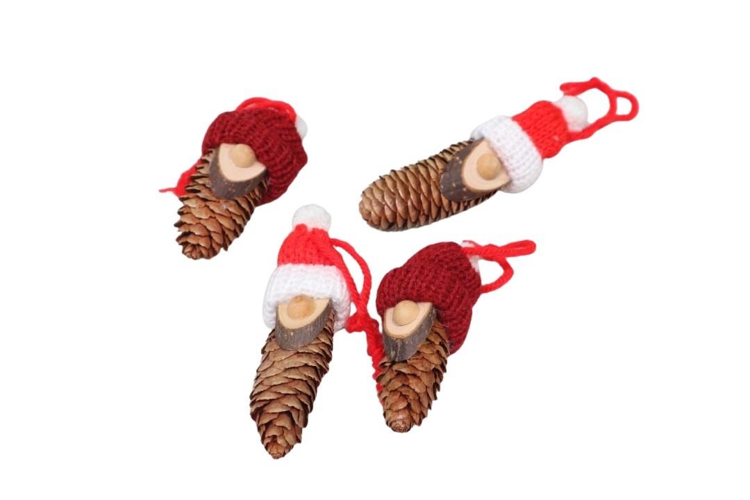 Zapfenwichtel hängend Holz rot/dunkelrot H9cm