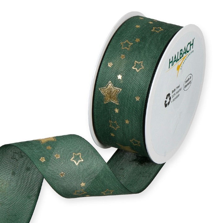 Druckband Sterne 40 mm 18 Meter dunkelgrün/gold 131