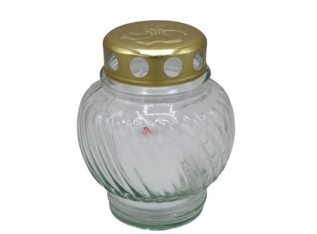 Glasgrablicht m. Metalldeckel gold 13cm weiß NETTO