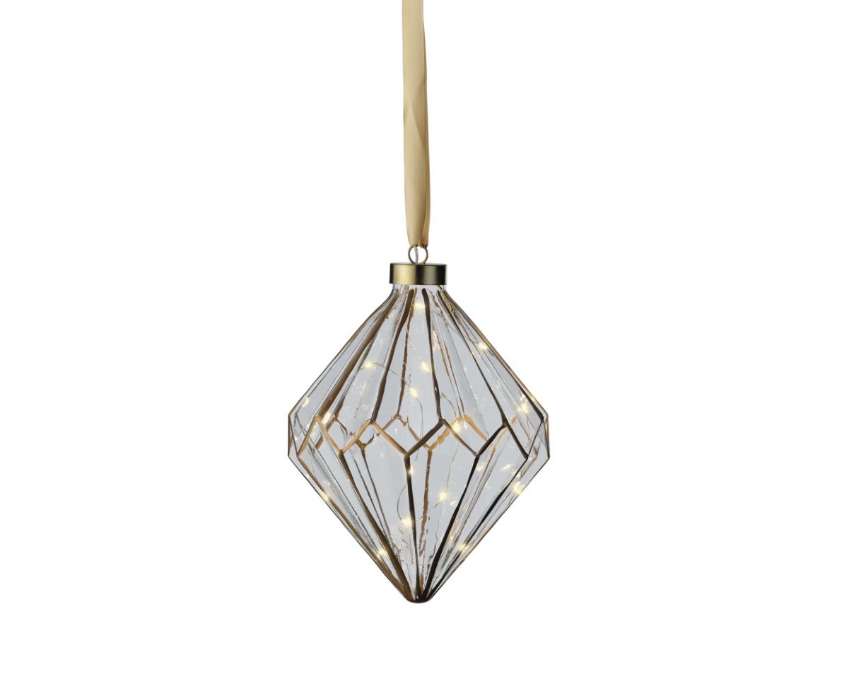 Diamant hängend inkl. 15 Micro LED klar/gold D16xH20cm